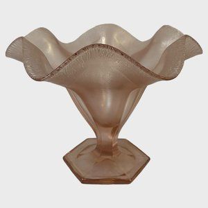 Vintage Fenton Art Deco Pink Velva Stretch Carnival Glass Ruffled Compote 6.5''